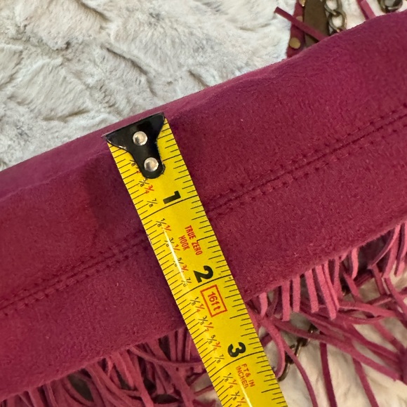 Chinese Laundry Fuchsia, Suede Leather, Chain Strap, Fringe Purse- 11”x8”x2.5” - Picture 12 of 16